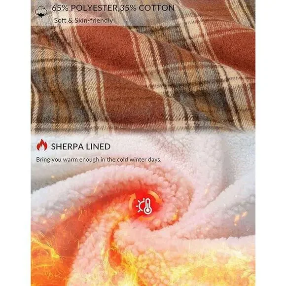 G Gradual Men's Flannel Jacket Fleece Sherpa Lined Hoodies Zip Up Plaid Shirt - Picture 6 of 7